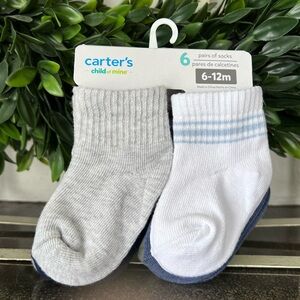 Carter's | Child Of Mine Baby Boy Socks | Variety 6 pk Qtr Crew Rib | 6-12 month
